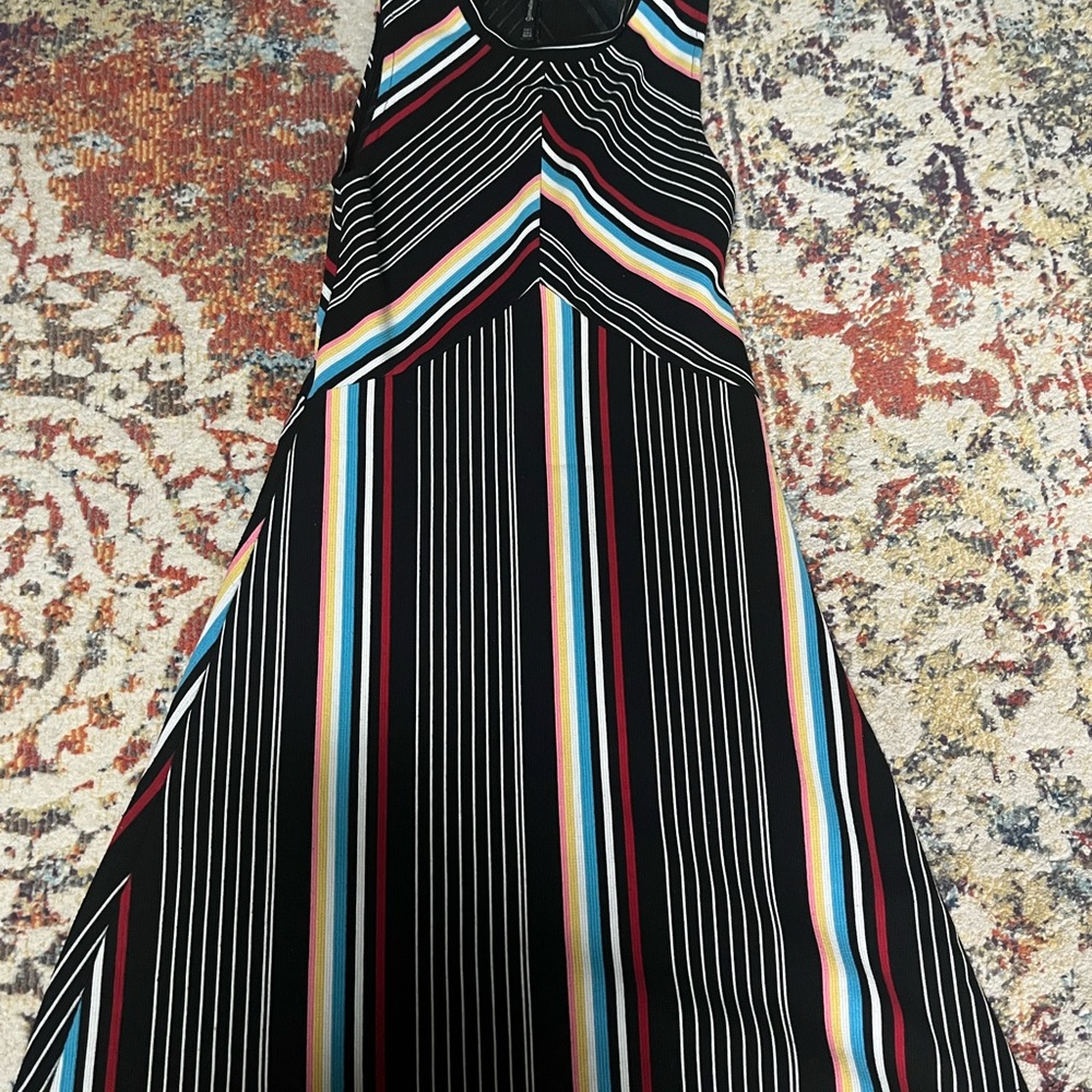Stradivarius Black Multicolor Striped Maxi Dress